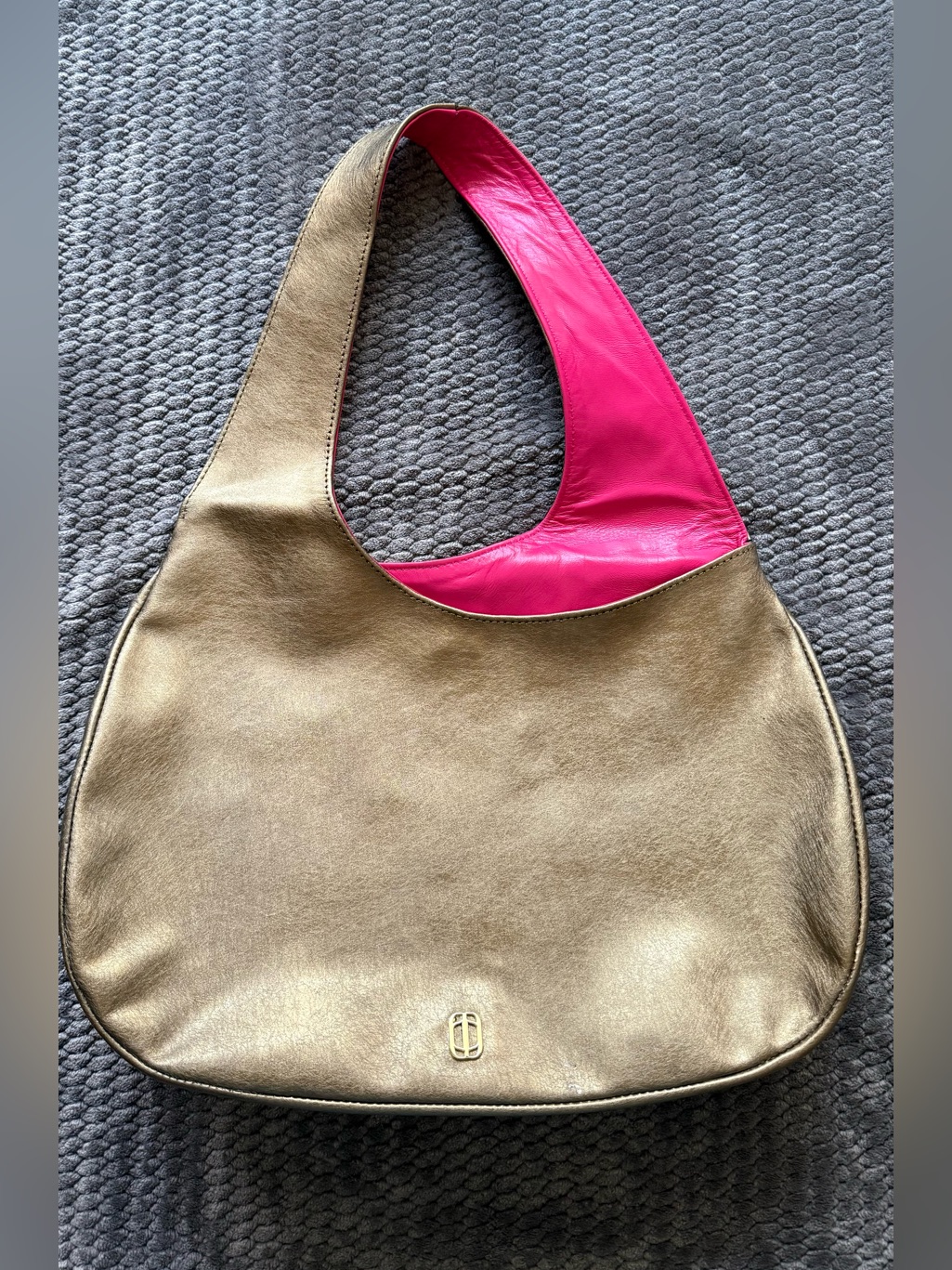 Anima Iris Metallic Gold Hobo With Hot Pink Lining